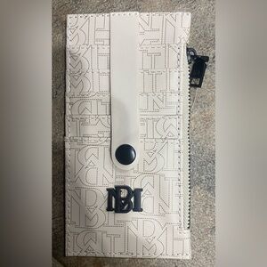 Badgley Mischka Beige Monogram Card Holder with Black Zip